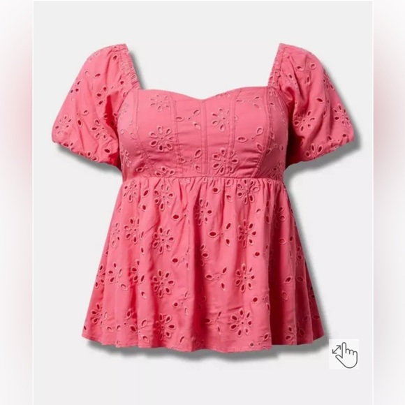 Torrid Babydoll Eyelet Challis Honeysuckle Plus Size 4X Blouse - Picture 5 of 6